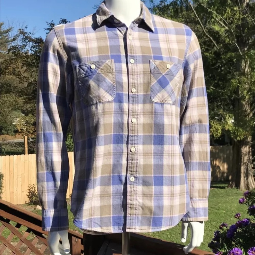 J. Crew Mens M Plaid Button Down Pink Purple Tan Heavyweight Cotton Long Sleeve